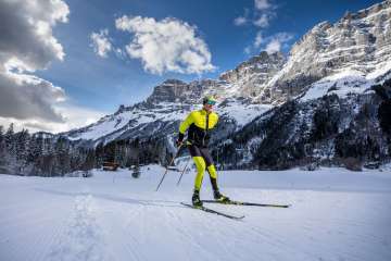 A cross-country skier on the trail in Gadmen.